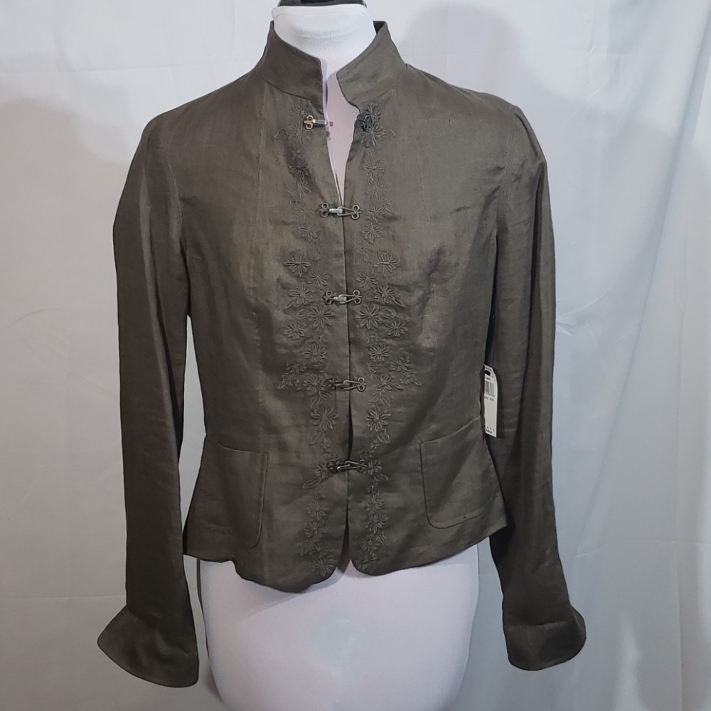 NWT Tahari Sparrow Brown Linen Jacket Size Medium